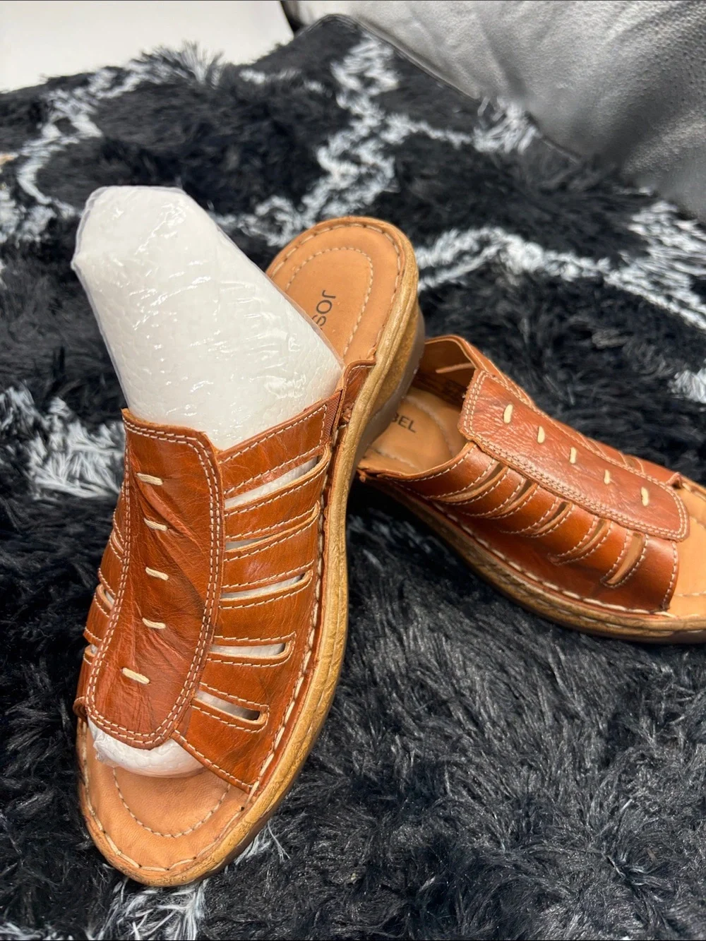 Josef Seibel brown leather slide on Catalonia 77 Sandal wedge shoes  37 (6.5-7)